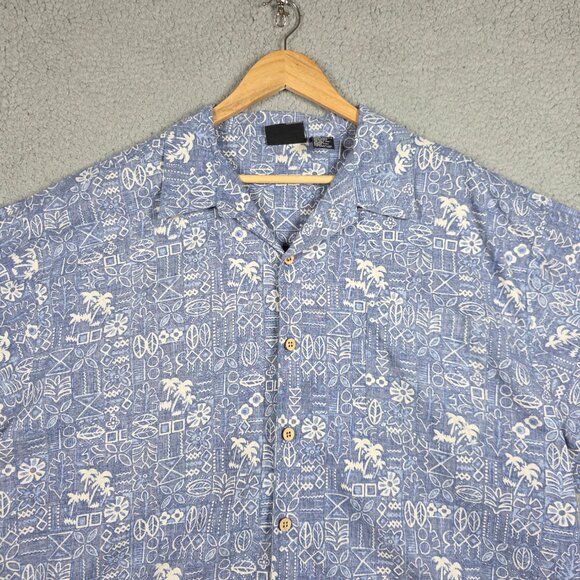 Op Sport Camp Shirt Mens Size 2XL Blue Hawaiian Floral All Over Print Cotton VTG - Picture 3 of 11
